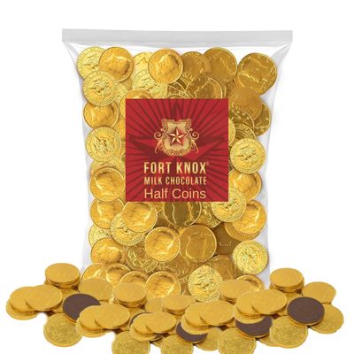 Holiday Gold Half Dollar Chocolate Coins. 2 LB Milk Chocolate Coins for Birthdays, Christmas, Halloween or any ocasion. Half Dollar Gold Foil Coins, Pieces Individually Wrapped (2 Pounds)