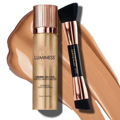 LUMINESS Airbrush Veil Tinted Moisturizer with Buffing Brush, Warm 070 - Lightweight, Hydrating Skin-Plumping Face Moisturizer Spray - Facial Skin Tint with Hyaluronic Acid, Ceramides Aloe