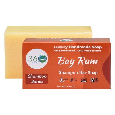 360Feel Bay Rum Shampoo Bar - Nourishing and Moisturizing Anti-Dandruff Bar Soap - Handmade with Essential Oils - Travel Friendly and Compact - Zero Harsh Additives - 3.5 Ounce