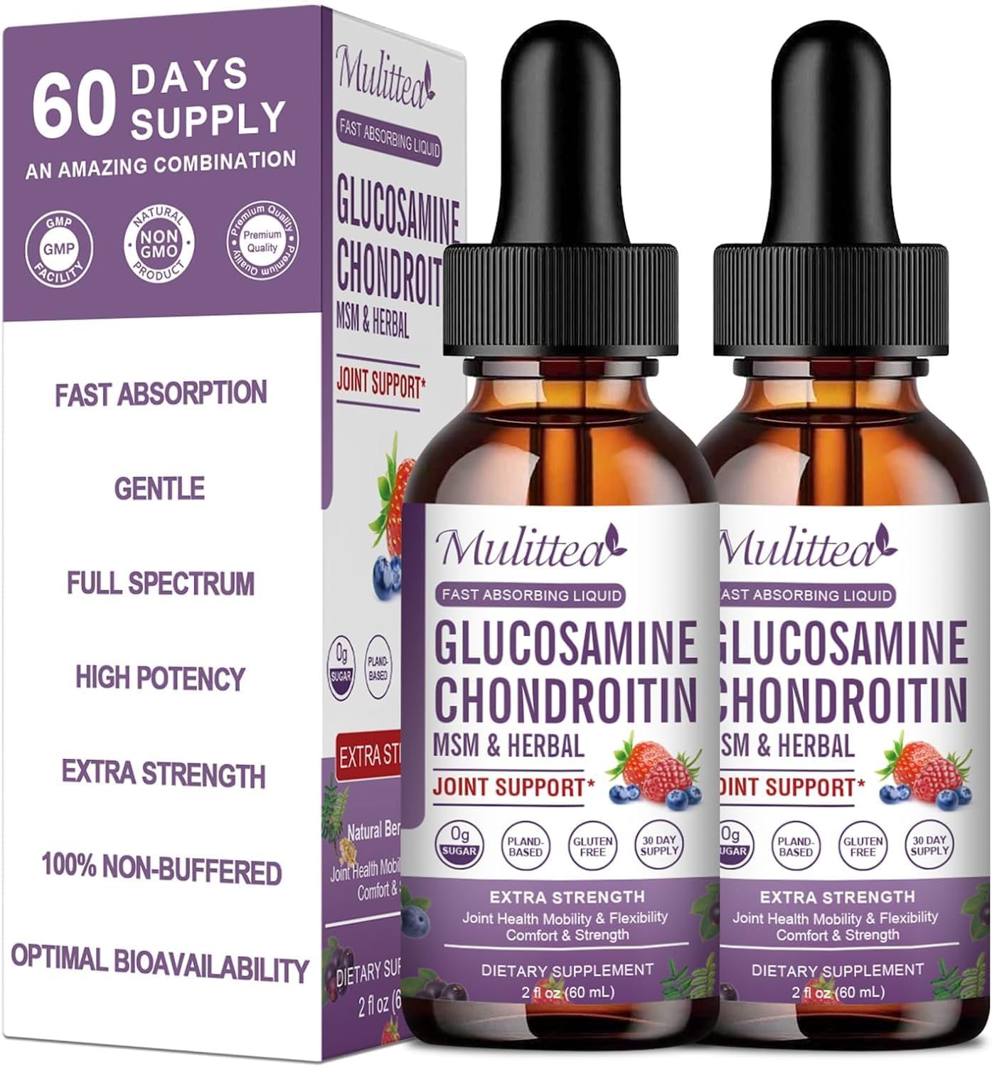 Glucosamine Chondroitin MSM Liquid Drops-wElderberry, Boswelia Hyaluronic Acid-Extra Strength Joint Support Supplement for Mobility, Flexibility Bones,High Absorption,60ml (2 fl oz)