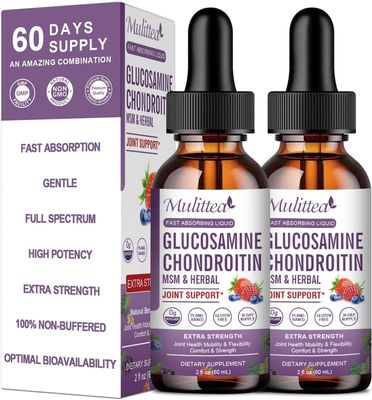 Glucosamine Chondroitin MSM Liquid Drops-wElderberry, Boswelia Hyaluronic Acid-Extra Strength Joint Support Supplement for Mobility, Flexibility Bones,High Absorption,60ml (2 fl oz)