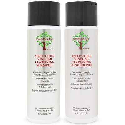 MOUNTAIN TOP Apple Cider Vinegar ACV Shampoo Conditioner Set (2 x 8oz) with Biotin, Castor Oil - Fuller Thicker Hair, Reduced Frizz, Split Ends - Paraben, Sulfate Free, All Hair Types, Men Women