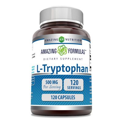 Amazing Formulas L-Tryptophan 500 Mg Capsules Supplement Non-GMO Gluten Free Made in USA (120 Capsules)
