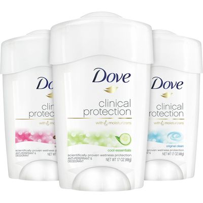 Dove Deodorant, Clinical Protection for Women, 3-Stick Variety Pack - Antiperspirant Deodorant with 48-Hours of Protection, Moisturizing for Sensitive Skin, Scented, 1.7 Oz (3 Piece Set)