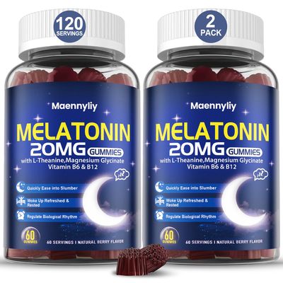 Melatonin 20mg Gummies for Adults - Sugar Free Melatonin Gummies Extra Strength with L-Theanine, Magnesium, Ashwagandha, Turmeric, D3 Zinc - Non-Habit Forming