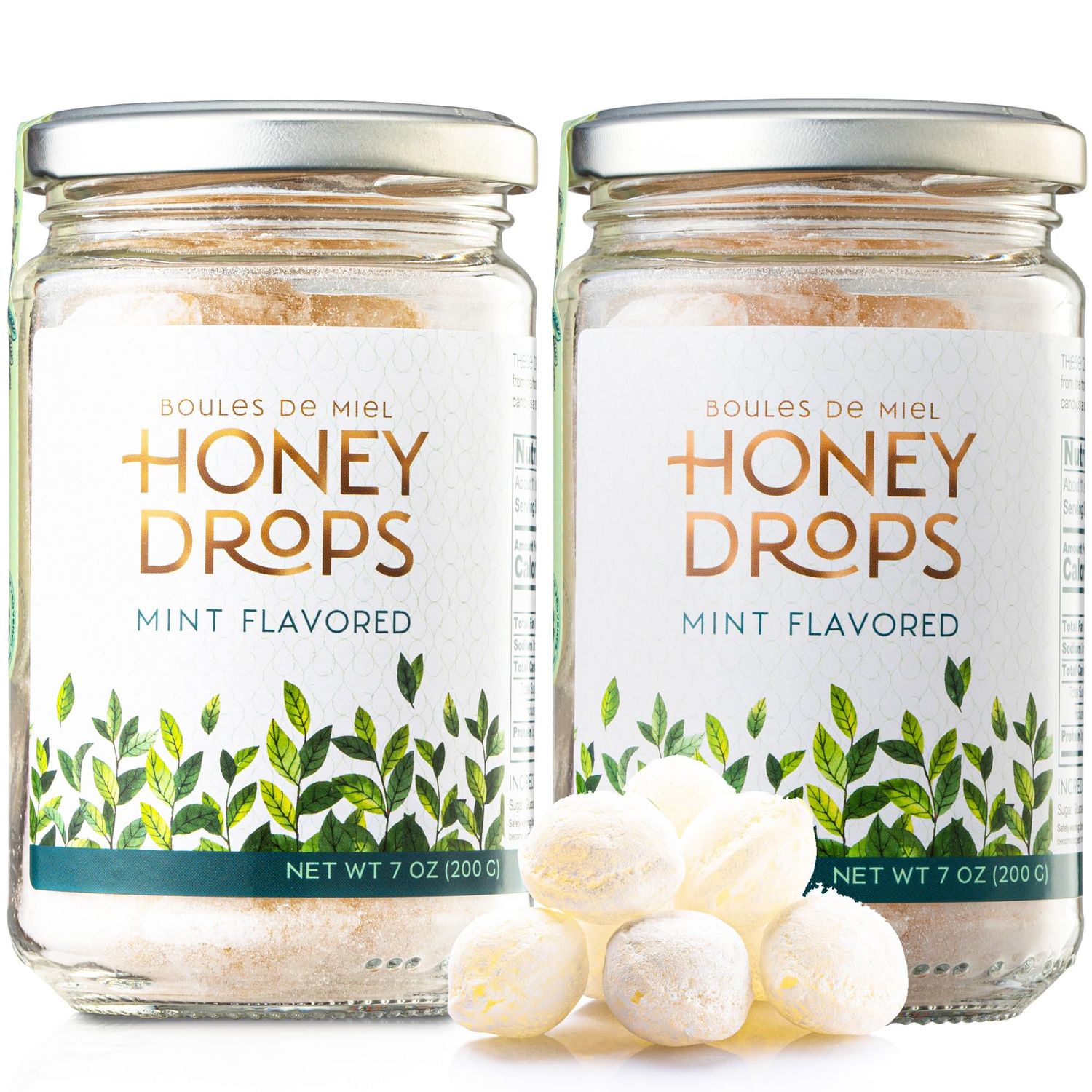 Gourmanity Honey Drops Mint Candy, Cooling Mint Flavored Liquid Honey, Soothes your Palate, Ideal Hostess or Holiday Gift, Made in Provence, France, 7oz (Pack of 2)