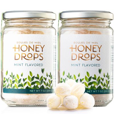 Gourmanity Honey Drops Mint Candy, Cooling Mint Flavored Liquid Honey, Soothes your Palate, Ideal Hostess or Holiday Gift, Made in Provence, France, 7oz (Pack of 2)