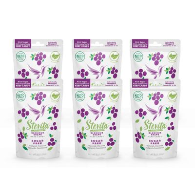 Stevita Hard Candy, Glorious Grape - Pack of 6 - Sugar Aspartame Free - Naturally Flavored Sweetened - Non-GMO, Gluten Free, Keto Friendly