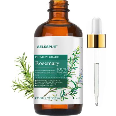 GOSNLDOW Rosemary Essential Oil for Hair Growth Scalp Care - 3.38 Fl Oz (100ml) 100 Pure Organic Cold Pressed Oil in Glass Bottle - Aromatherapy Diffuser, Skin Nail Treatment(Large, Rosemary)