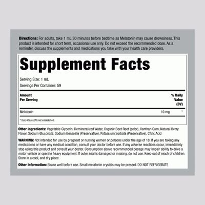 Piping Rock Liquid Melatonin 10mg 2 fl oz Berry Flavor Drops Non-GMO, Gluten Free Adult Supplement