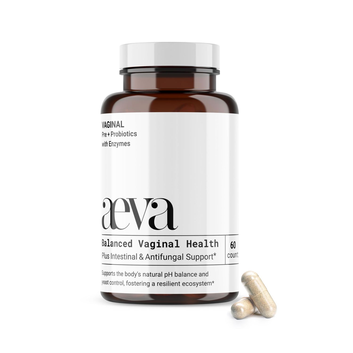 Aeva Vaginal Microbiome Support - Probiotics Prebiotics with Enzymes Fulvic Acid - Supports Vaginal Health, Yeast Balance, Candida Gut Wellness - Functional Medicine Formula - Made in California