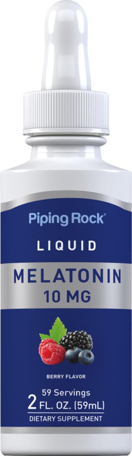 Piping Rock Liquid Melatonin 10mg 2 fl oz Berry Flavor Drops Non-GMO, Gluten Free Adult Supplement
