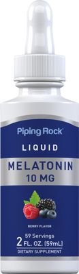 Piping Rock Liquid Melatonin 10mg 2 fl oz Berry Flavor Drops Non-GMO, Gluten Free Adult Supplement