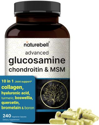 Glucosamine Chondroitin MSM Supplement, 240 Capsules 10-in-1 Joint Supplements for Men Women - with Hyaluronic Acid, Collagen, Glucosamine Sulfate, Turmeric, Boswellia, More - Non-GMO