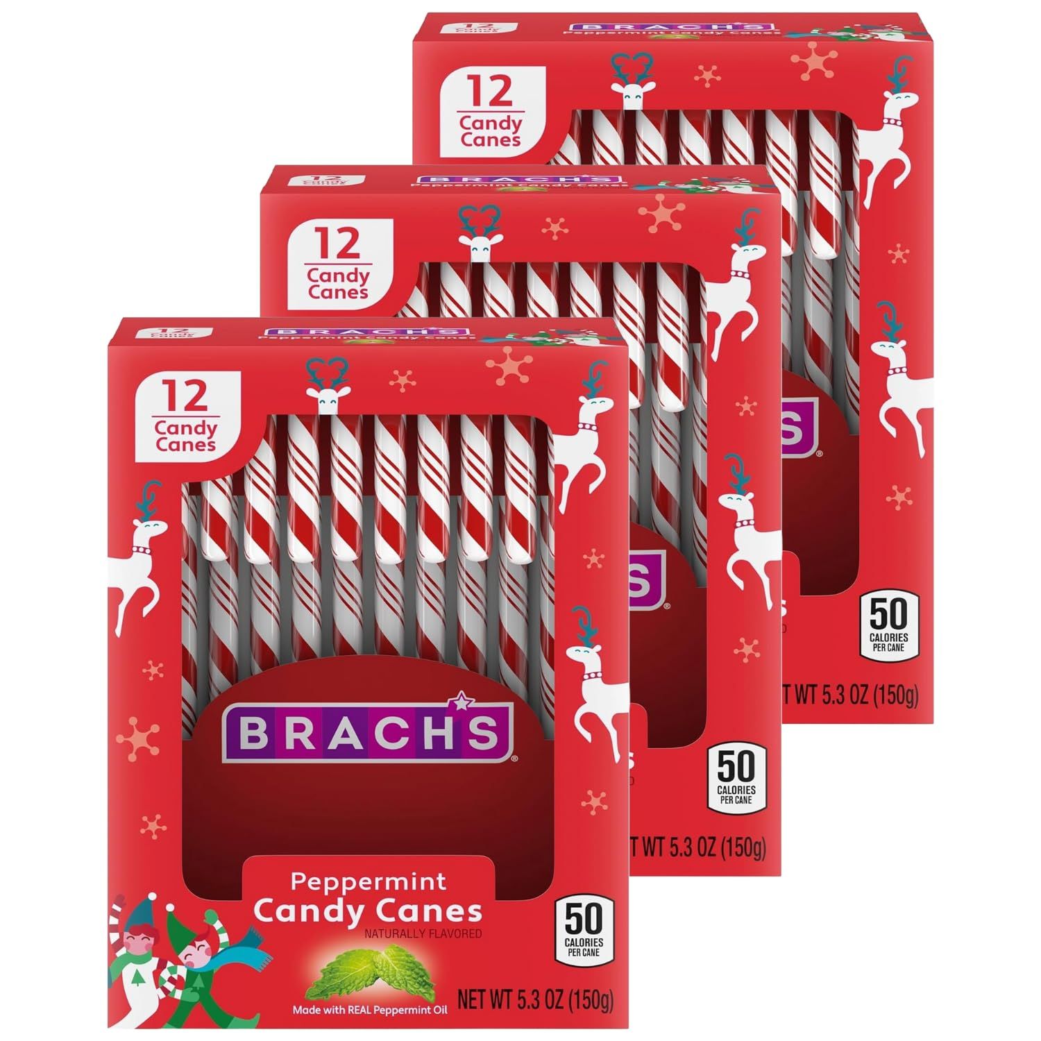 Brachs Peppermint Candy Canes - Individually Wrapped Bulk Christmas Candy Canes - Holiday Classic Candy - Stocking Stuffer Candy - Bulk Candy Box (36 Count)