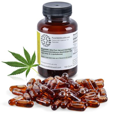 PureC60OliveOil C60 Organic Hemp Seed Oil Capsules Pills 100ml 3.4 Fl Oz - 99.99 Carbon 60 Solvent Free 80mg - Food Grade - Carbon 60 Hemp Seed Oil - from The Leading Global Producer