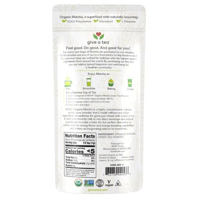 NOW Foods, Certified Organic Matcha Green Tea Powder, Non-GMO Project Verified, 3-Ounce