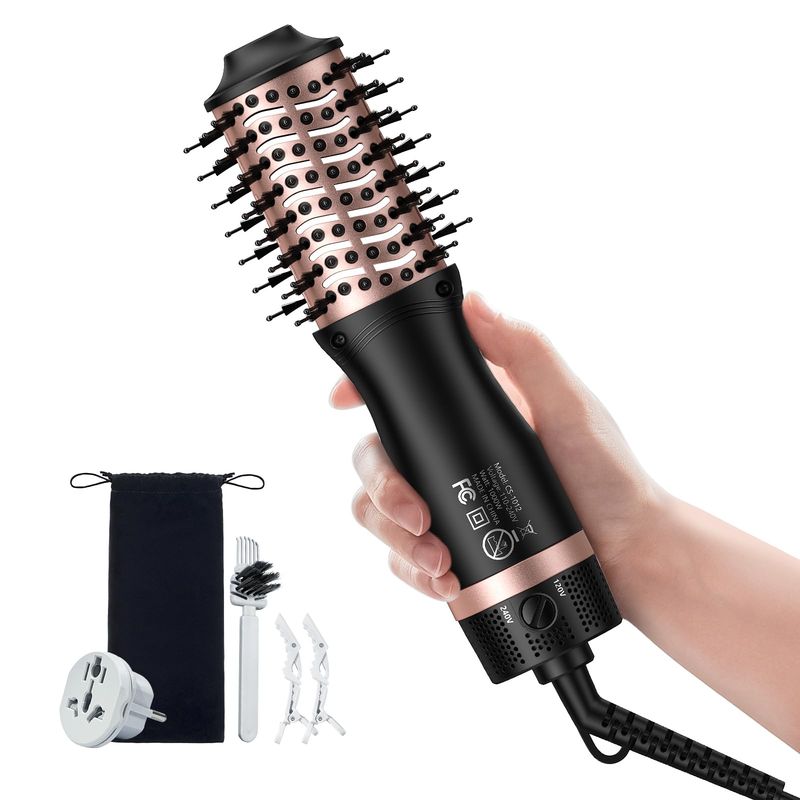Slopehill Mini Dual Voltage Hair Dryer Brush,1000 Watts Travel Hot Air Brush with European Plug, Ionic One Step Hair Dryer and Styler for Women for Home Salon, 2 Heat 2 Speed Settings