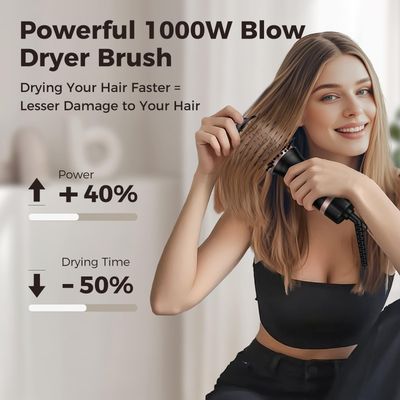 Slopehill Mini Dual Voltage Hair Dryer Brush,1000 Watts Travel Hot Air Brush with European Plug, Ionic One Step Hair Dryer and Styler for Women for Home Salon, 2 Heat 2 Speed Settings