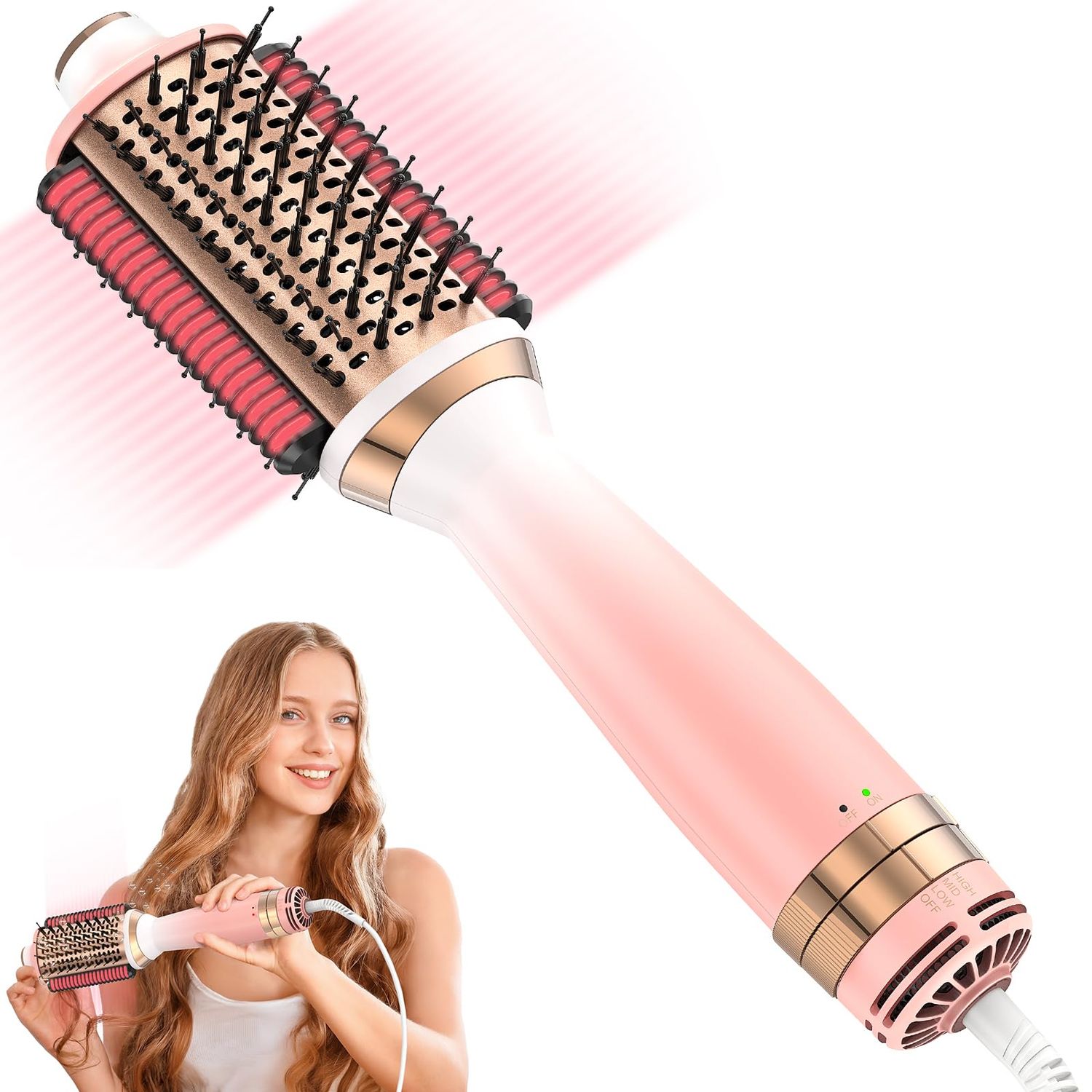 Blow Dryer Brush Hair Dryer Brush Smooth Heat Comb, 4 in 1 Blowout Volumizer Styler for Drying Straightening Curling Volumizing Negative Ion Hot Air Brush Hair Straightener Brush Hair Styling Tool