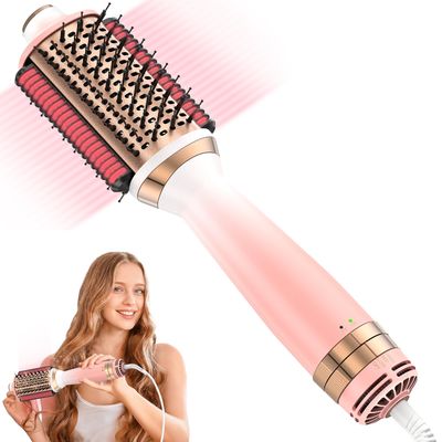 Blow Dryer Brush Hair Dryer Brush Smooth Heat Comb, 4 in 1 Blowout Volumizer Styler for Drying Straightening Curling Volumizing Negative Ion Hot Air Brush Hair Straightener Brush Hair Styling Tool