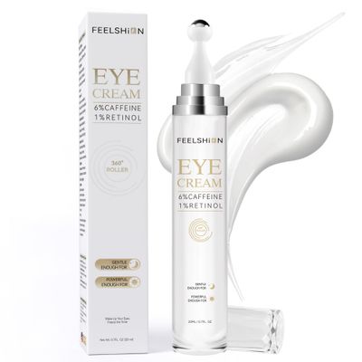 6 Caffeine 1 Retinol Eye Cream for Dark Circles, Puffy Eyes Bags 360 Massage Ball for Fine Lines Collagen Centella Anti-Aging Under Eye Care for Sensitive Skin Men Women(0.7fl.oz)