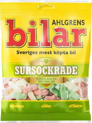 Ahlgrens Bilar Sursockrade - Original - Swedish - Soft - Chewy - Marshmallow Cars - Sour - Fruit - Candies - Sweets - Bag 100g