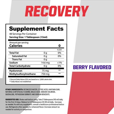 Undefined Nutrition Recovery by Brian Shaw - Oral Liquid Hyaluronic Acid (HA) MSM - Protects Joints and Muscles, Reduces Post Workout Soreness - Joint and Connective Tissue Repair Supplement - 24 oz