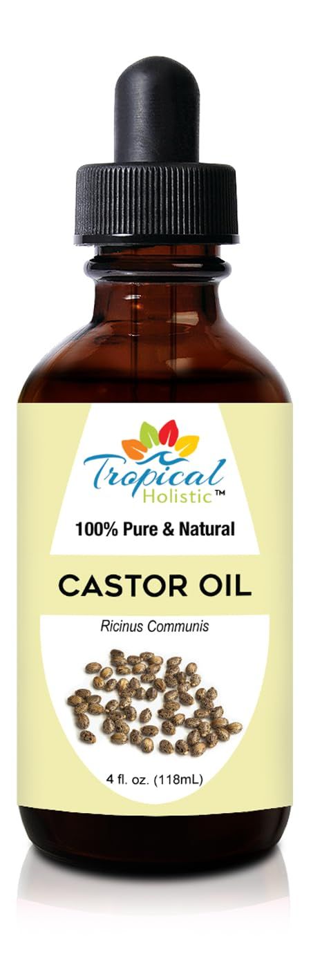 Tropical Holistic Pure Organic Castor Oil 4oz- All Natural Hexane Free Cold Pressed Castor Oil for Hair Growth, Enhances Eyelashes, Eyebrows, Moisturizes Dry Skin - Aceite de ricino 100 puro y natural