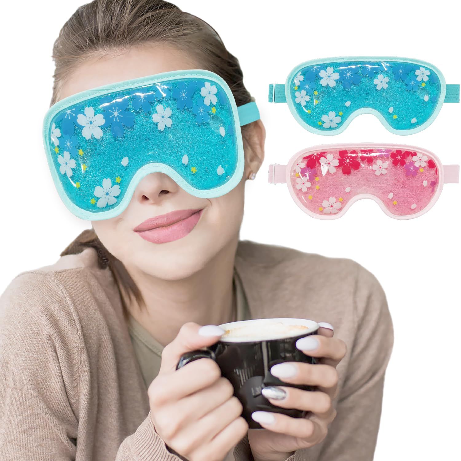 ZNCUETD Ice Mask Gel Cooling 2 Packs Reusable Cold Compress Eye Ice Pack for Dark Circles and Puffiness, Migraine, Stress Relief
