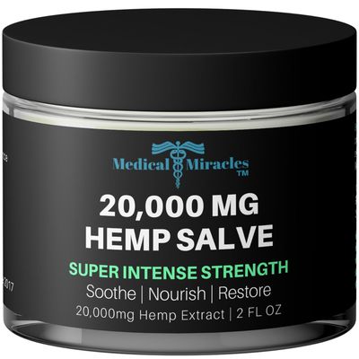 Medical Miracles New Hemp Salve Super Intense Strength 20,000 MG. Ideal for HIPS, Joints, Neck, Back, Elbows, Fingers, Hands, and Knees. 100 Natural - Proudly Made in USA