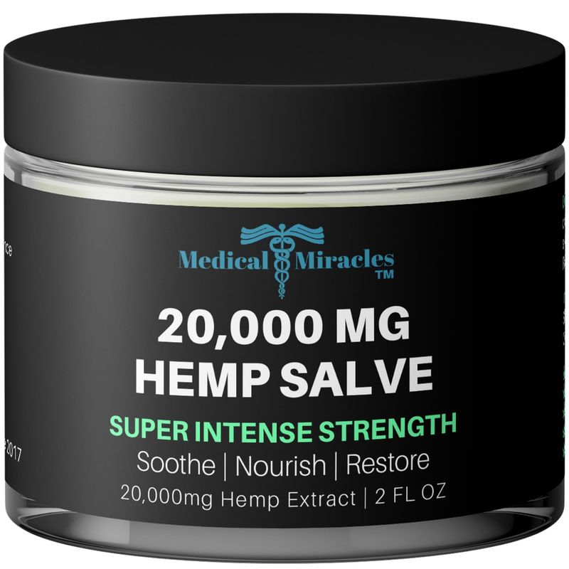 Medical Miracles New Hemp Salve Super Intense Strength 20,000 MG. Ideal for HIPS, Joints, Neck, Back, Elbows, Fingers, Hands, and Knees. 100 Natural - Proudly Made in USA