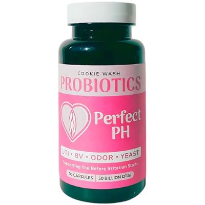 COOKIE WASH Perfect PH Probiotics for Women - PH Balance, Digestive, UT, Feminine Health - 50 Billion CFU - 14 Unique Strains for Women - 30 CT