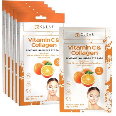 Clear Beauty Vitamin C Collagen Under Eye Patches - Dermatologist Tested, Reduces Dark Circles, Anti-Aging - Clean Beauty, Natural Ingredients, Cruelty-Free Korean Skincare, All Skin Types - 5 Pairs
