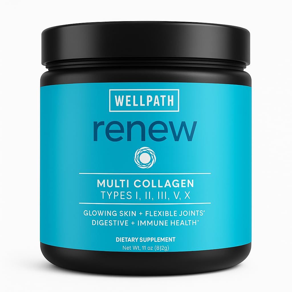 WellPath Renew Multi Collagen Protein Powder for Women Complex Supplement - Hydrolyzed Grass-Fed Bovine, Marine, Chicken Sources Collagen Peptides Types I, II, III, V, X 11 oz