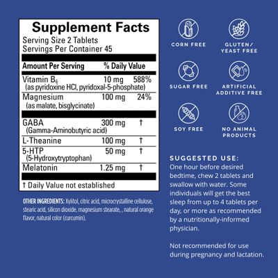 BRAINMD Put Me to Sleep Naturally - 90 Chewable Tablets - with Melatonin, L-Theanine, Magnesium, GABA, Vitamin B6 5-HTP - Gluten Free - 45 Servings