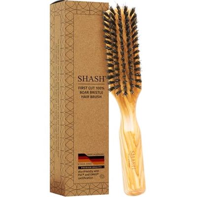 Made in Germany - SHASH KELLER BERSTENFABRIK 100 First Cut Boar Bristle Hair Brush, Suitable For Thin To Normal Hair - Naturally Conditions Hair, Improves Texture, Exfoliates, and Stimulates