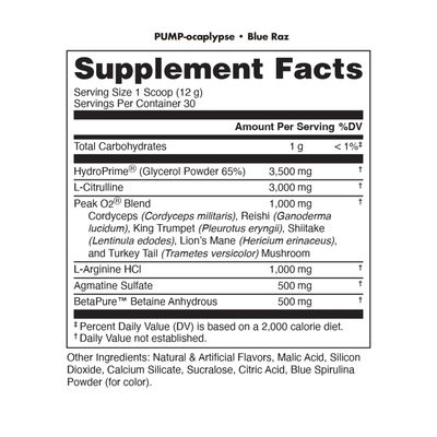 Pump-ocalypse Blue Raz Nitric Oxide and L Arginine Supplement with Citrulline Malate, GlycerPump Ultimate N.O. Booster Lean Muscle Support for Blood Flow, Vascularity, Hydration and Endurance