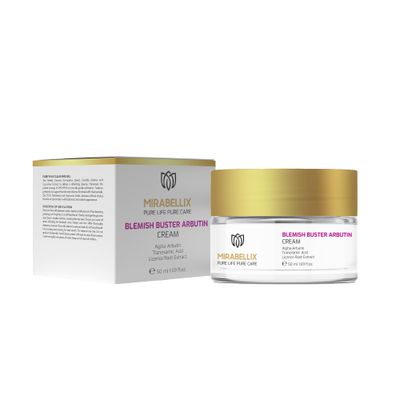 Mirabellix Blemish Buster Arbutin Cream - Anti-Blemish Moisturiser with Alpha Arbutin, Tranexamic Acid, Niacinamide, Licorice Root Extract, Hyaluronic Acid, and Shea Butter - 50ml
