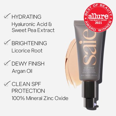 Saie Slip Tint Tinted Moisturizer with SPF 35 - Light Coverage, Glowy Skin Tint Mineral Sunscreen for Face with Hydrating Hyaluronic Acid - Summer Makeup Essential - Shade Four (1.35 oz)