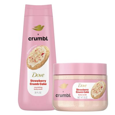 Dove Moisturizing Strawberry Crumb Cake Body Wash Scrub Combo, 20oz Wash 15oz Scrub, Limited Edition, Paraben Sulfate Free, For Body, Improves Skin Texture, Moisturizes