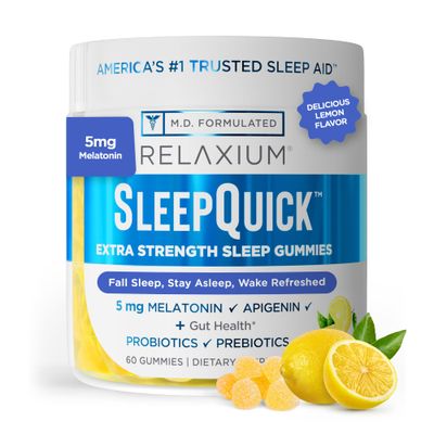 Relaxium Sleep Quick Gummy, Sleep Aid Support, 5 mg Melatonin, Vitamin D-3, Prebiotic Probiotic Blend, Gluten Drug Free, Lemon Flavor, 60 Gummies