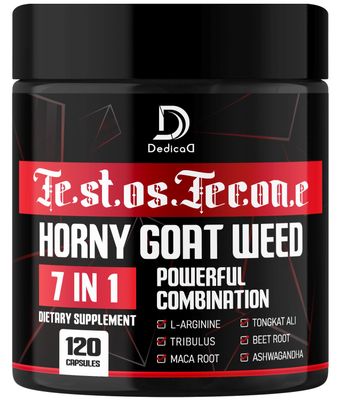 DEDICAD 7 in-1 Ultra Test Support with Tribulus Terrestris Horny Goat Weed L-Arginine Maca Root Tongkat Ali Beet Root - Energy Workout Muscle Strength Support 120 Capsules