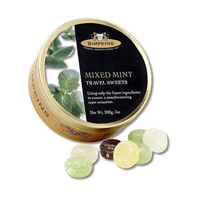 Simpkins Mixed Mint Drops - Old Fashioned Mint Candy and Original Travel Sweets in Candy Drops Tin - All Natural Exquisite Mints in Travel Candy Tin - Mint Small Hard Candy Drops in a Can (7 oz)