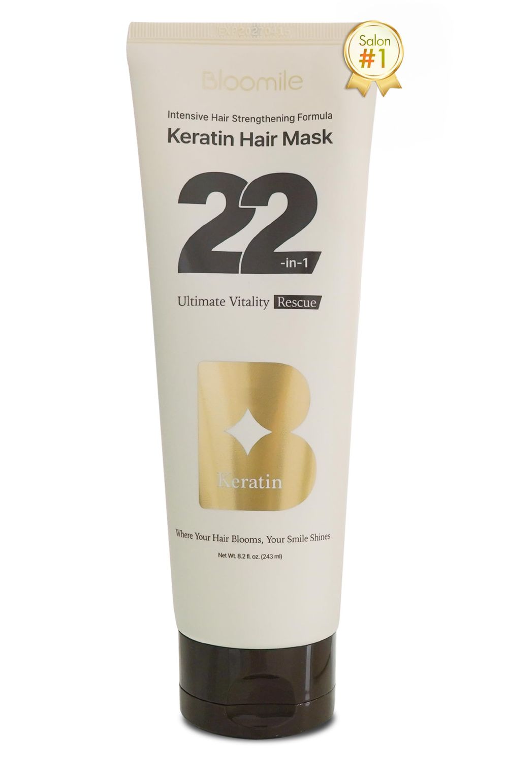Bloomile K-Beauty 22-in-1 Keratin Hair Mask Intensive Strengthening Hair Mask for Damaged Hair and Growth w 22 Key Ingredients Deep Conditioning Hair Mask Repair (8.2 fl oz), White
