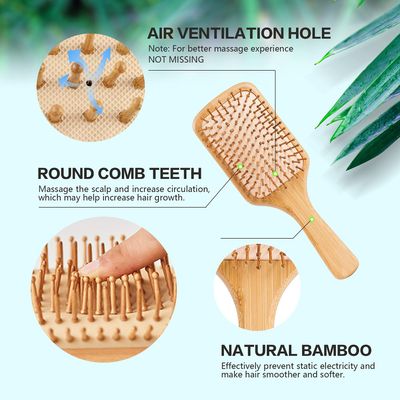 Hair Brush-Natural Wooden Bamboo Detangler Paddle Brush and Comb Set Eco Friendly Hairbrush for Women Men and Kids Thin Long Curly Hair Types and Massage Scalp(2Pcs)