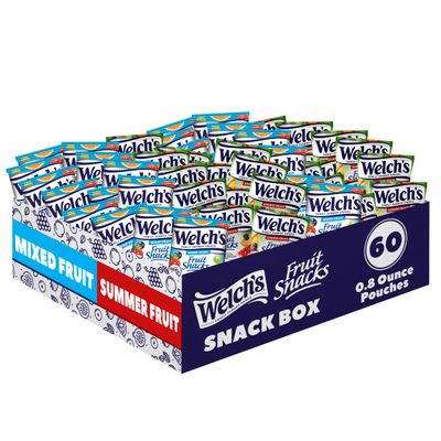 Welch&#39;s Fruit Snacks, Mixed Fruit Summer Fruits Variety Pack, Great for School Lunches, Bulk Pack, Individual Single Serve Bags, 0.8 oz (Pack of 60)