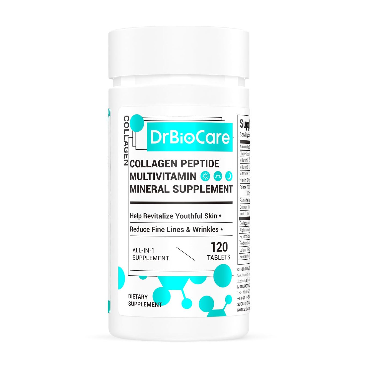 DrBioCare Collagen Peptides for Women, Beauty Vitamin Mineral Supplement,Contains Vitamin D3, Probiotics for Women Collagen Peptides,Vitamin E,Vitamin B Complex - Made in USA - 120 Tablets
