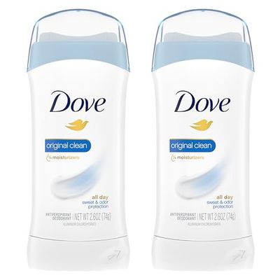 Dove Invisible Solid Antiperspirant Deodorant Stick for Women, Original Clean, For All Day Underarm Sweat and Odor Protection 2.6 oz 2 Count