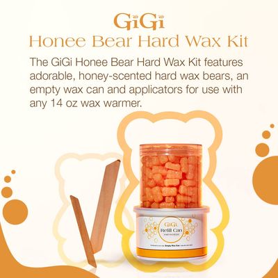 GiGi Honee Bear Hard Wax Kit for Hair Removal- Honey-Scented Hard Wax Beads for Face Body with Refill Can Applicators